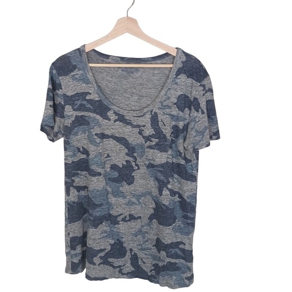 Zadig & Voltaire Tops - Zadig & Voltaire Camo Linen Blend Tee L Blue Gray Scoop Neck Top